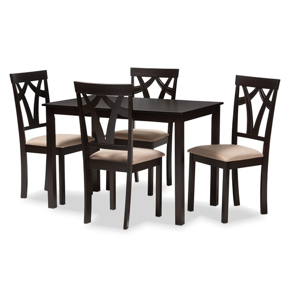 Baxton Studio Sylvia Espresso Finished and Sand Upholstered 5-Piece Dining Set 149-8961-8026 - main